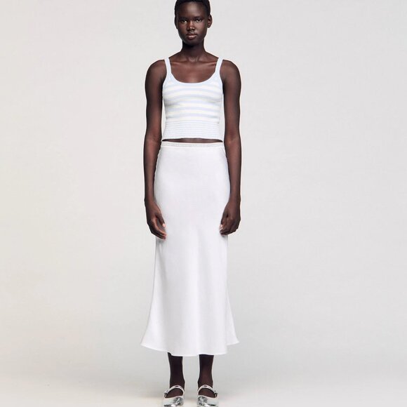 BRAND NEW SANDRO SATIN WHITE MAXI SKIRT - Picture 1 of 4